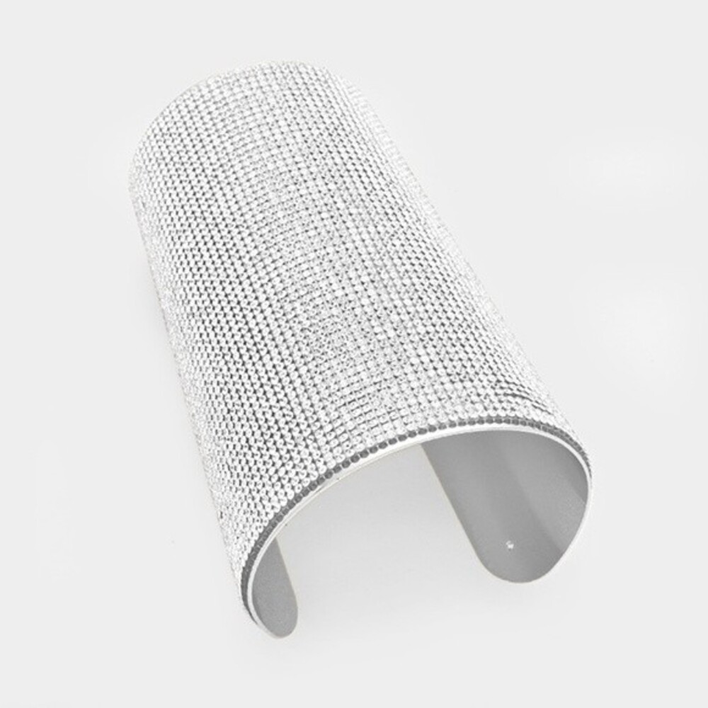 Long Silver Wide Crystal Style Armor Cuff Bracelet
